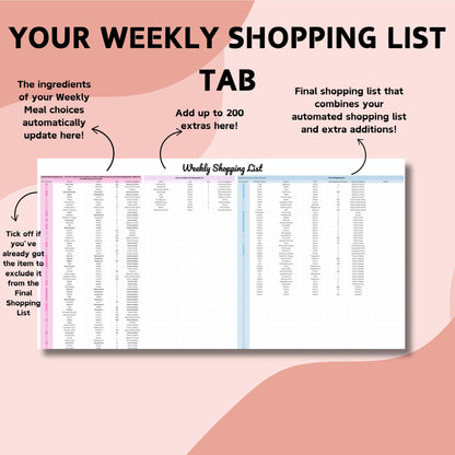 Ultimate Weekly Meal Planner with Automated Shopping List - Google Sheets
