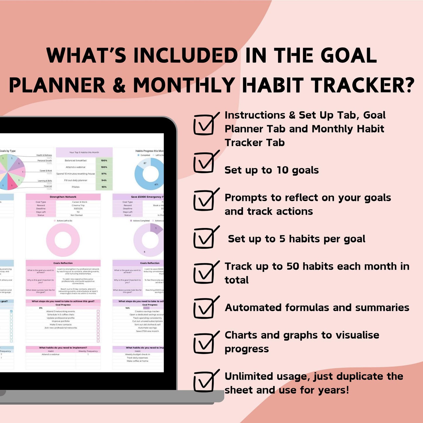 Goal Planner and Monthly Habit Tracker Spreadsheet - Google Sheets