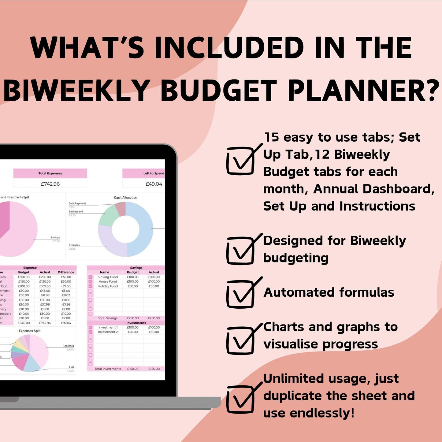 Pink Biweekly Budget Planner (12 Tabs for Full Year) - Google Sheets