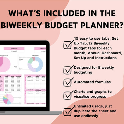 Pink Biweekly Budget Planner (12 Tabs for Full Year) - Google Sheets