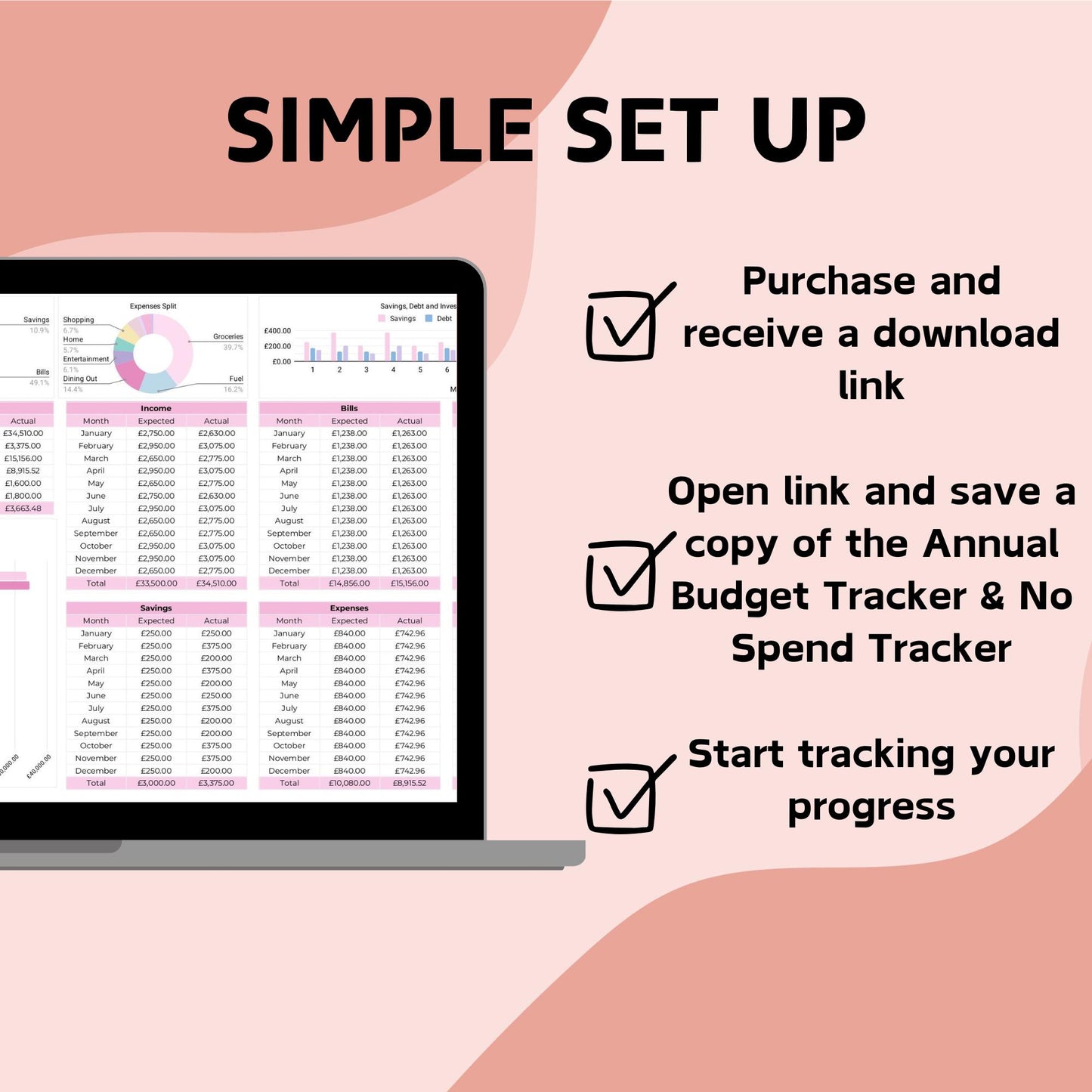 Pink Annual Budget Planner - Google Sheets