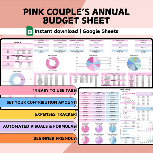 Pink Couple's Annual Budget Planner - Google Sheets