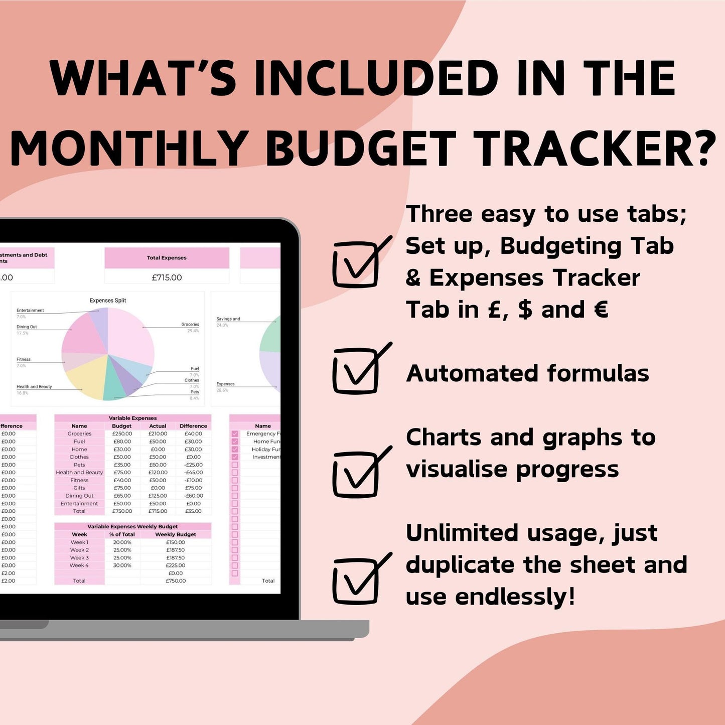 Pink Budget by 4 Monthly Budget Planner - Google Sheets