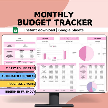 Pink Monthly Budget Planner - Google Sheets