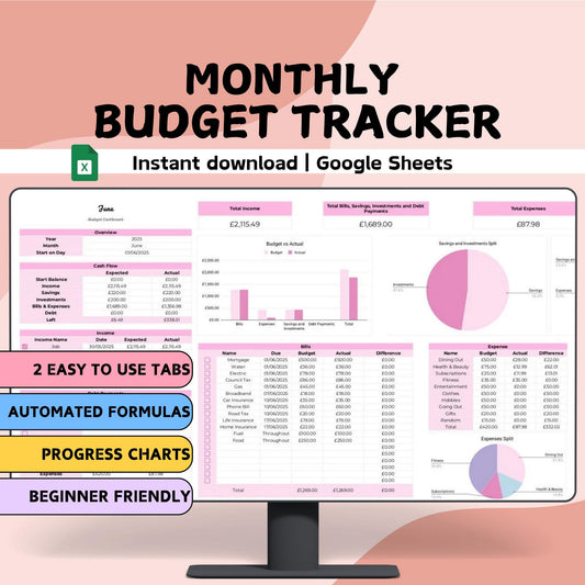 Pink Monthly Budget Planner - Google Sheets