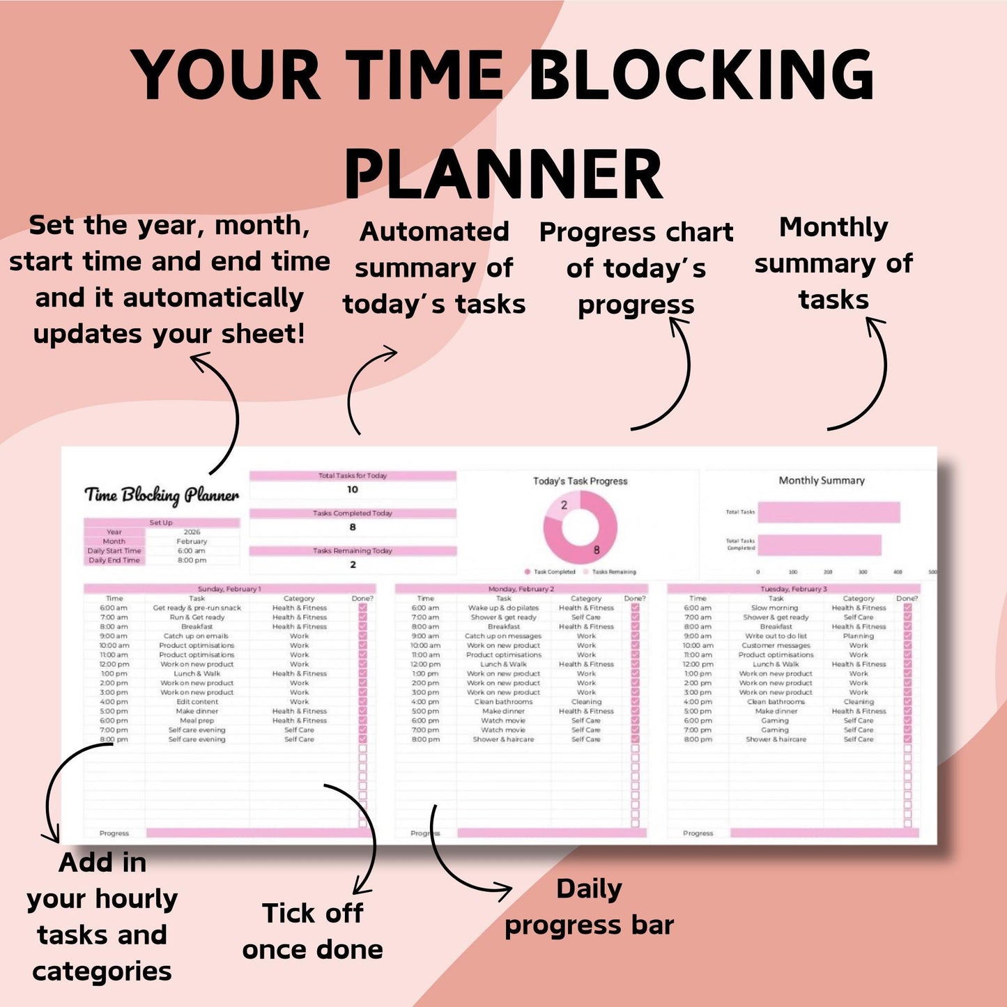 Hourly Time Blocking Planner Spreadsheet - Google Sheets