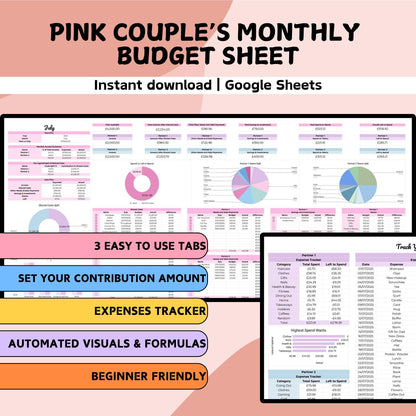 Pink Couple's Monthly Budget Planner - Google Sheets