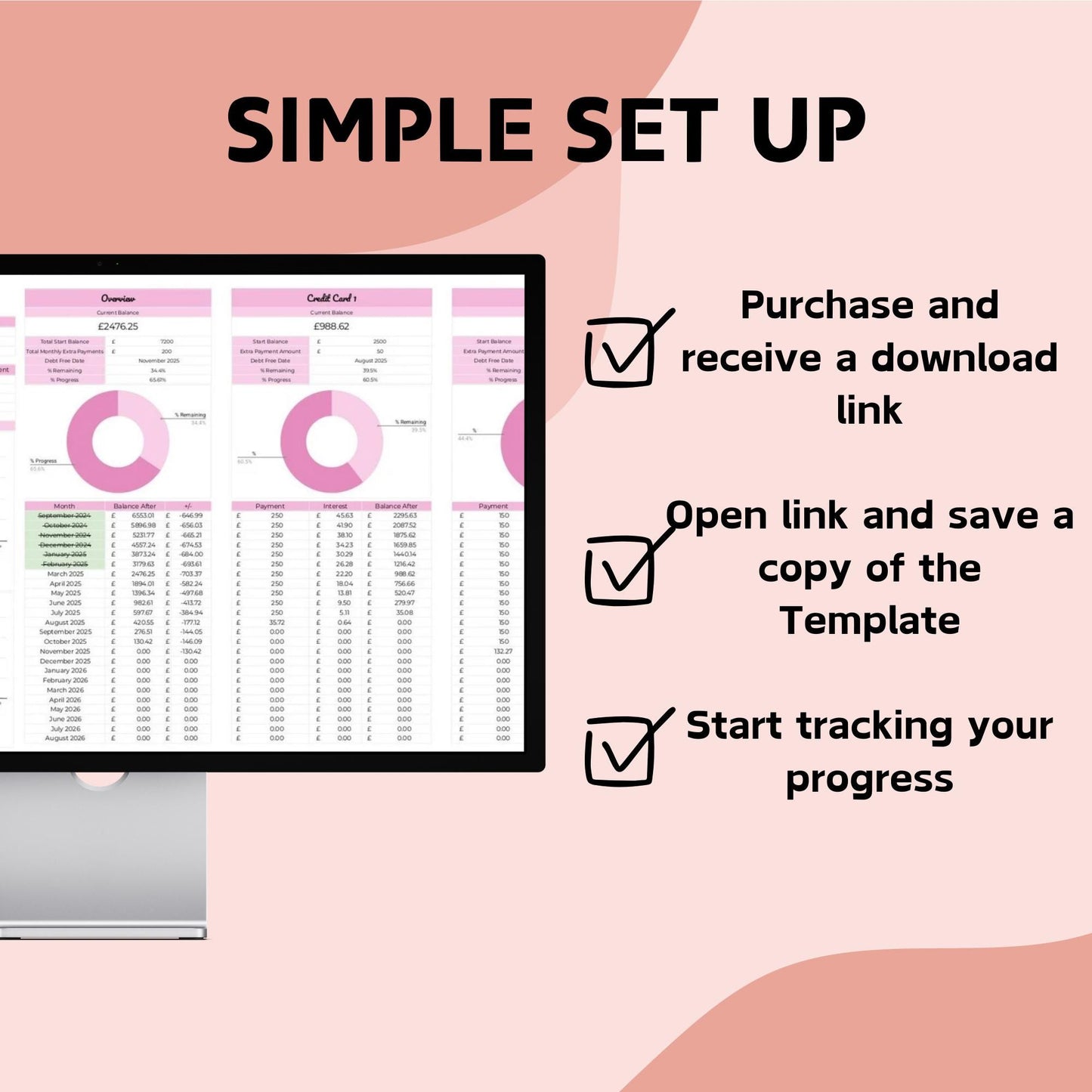 Pink Debt Payoff Tracker - Google Sheets
