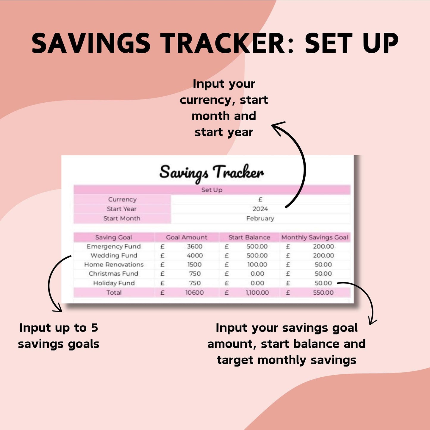 Pink Savings Tracker - Google Sheets