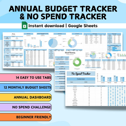 Blue Annual Budget Planner - Google Sheets