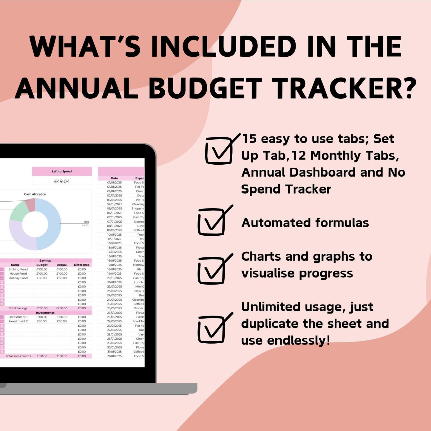 Pink Annual Budget Planner - Google Sheets