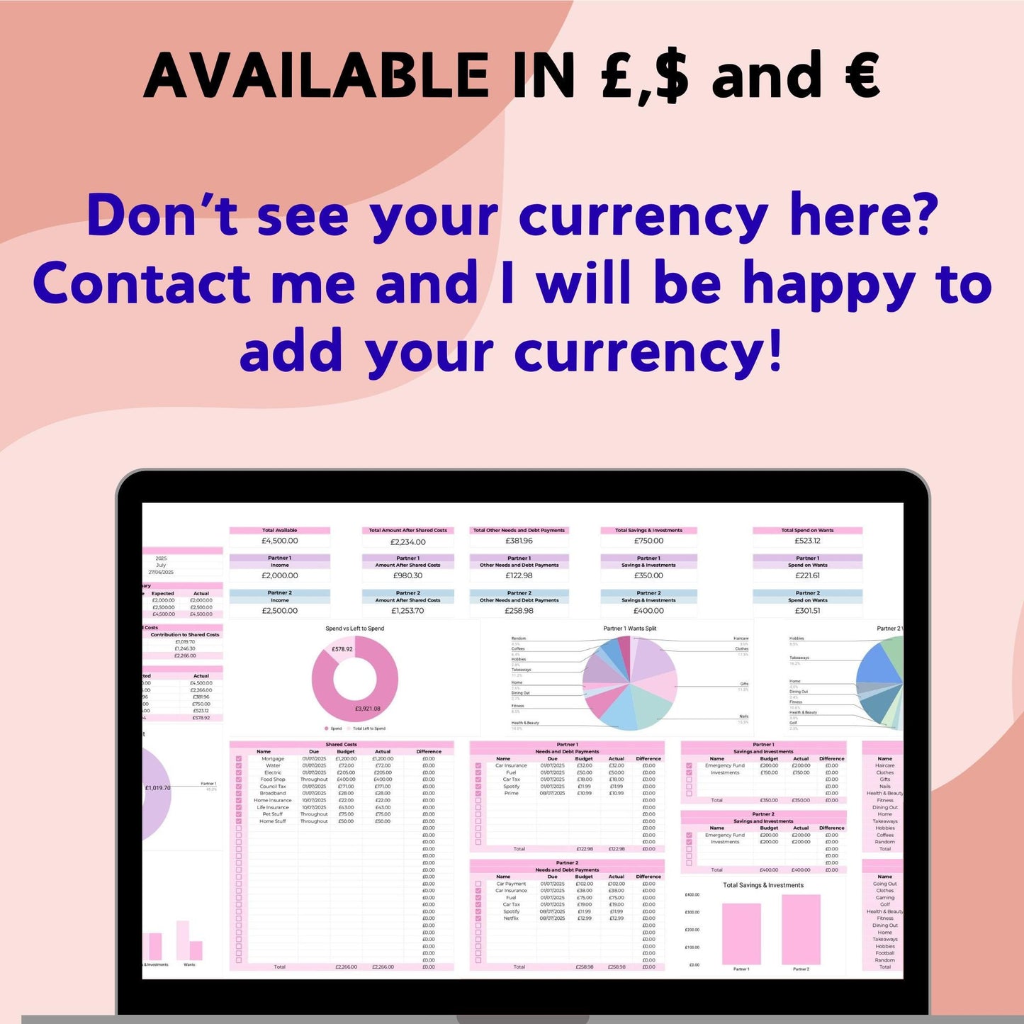 Pink Couple's Monthly Budget Planner - Google Sheets