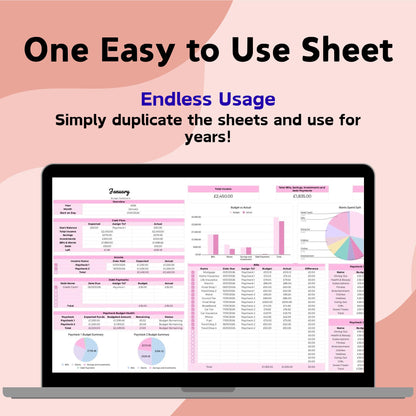 Pink Biweekly Budget Planner (12 Tabs for Full Year) - Google Sheets
