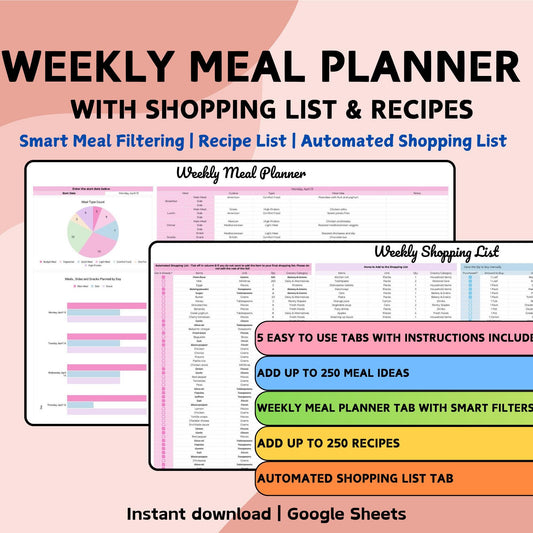 Ultimate Weekly Meal Planner with Automated Shopping List - Google Sheets