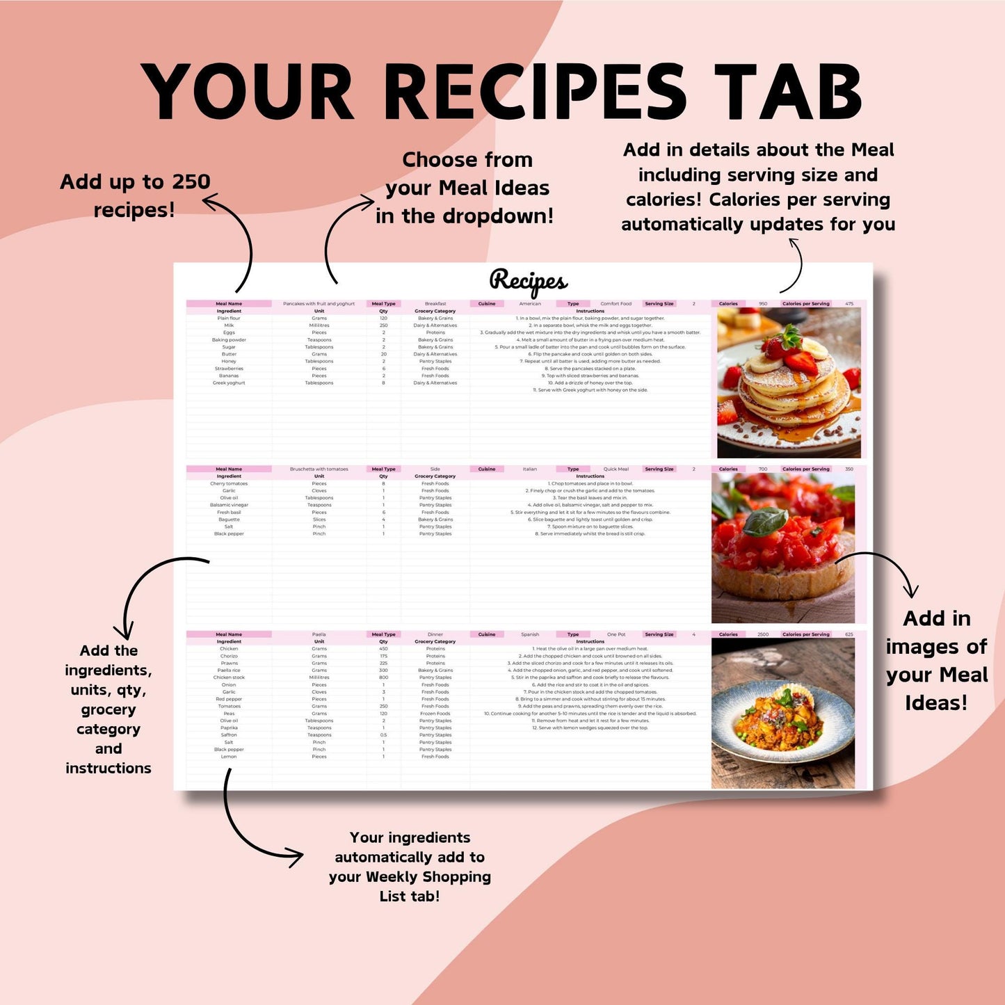 Ultimate Weekly Meal Planner with Automated Shopping List - Google Sheets