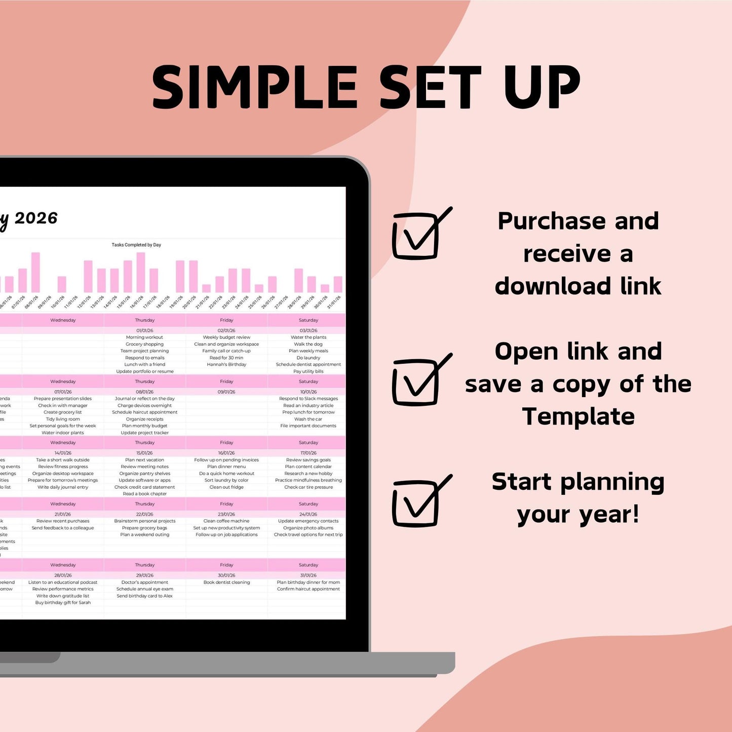 Pink Monthly & Annual Calendar Spreadsheet - Google Sheets