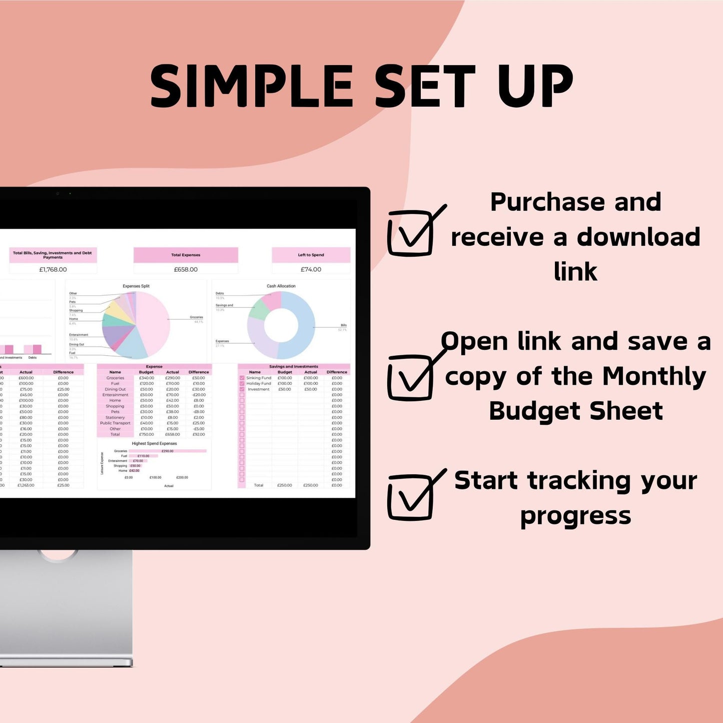 Pink Monthly Budget Planner - Google Sheets