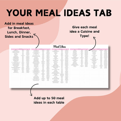 Simple Weekly Meal Planner - Google Sheets