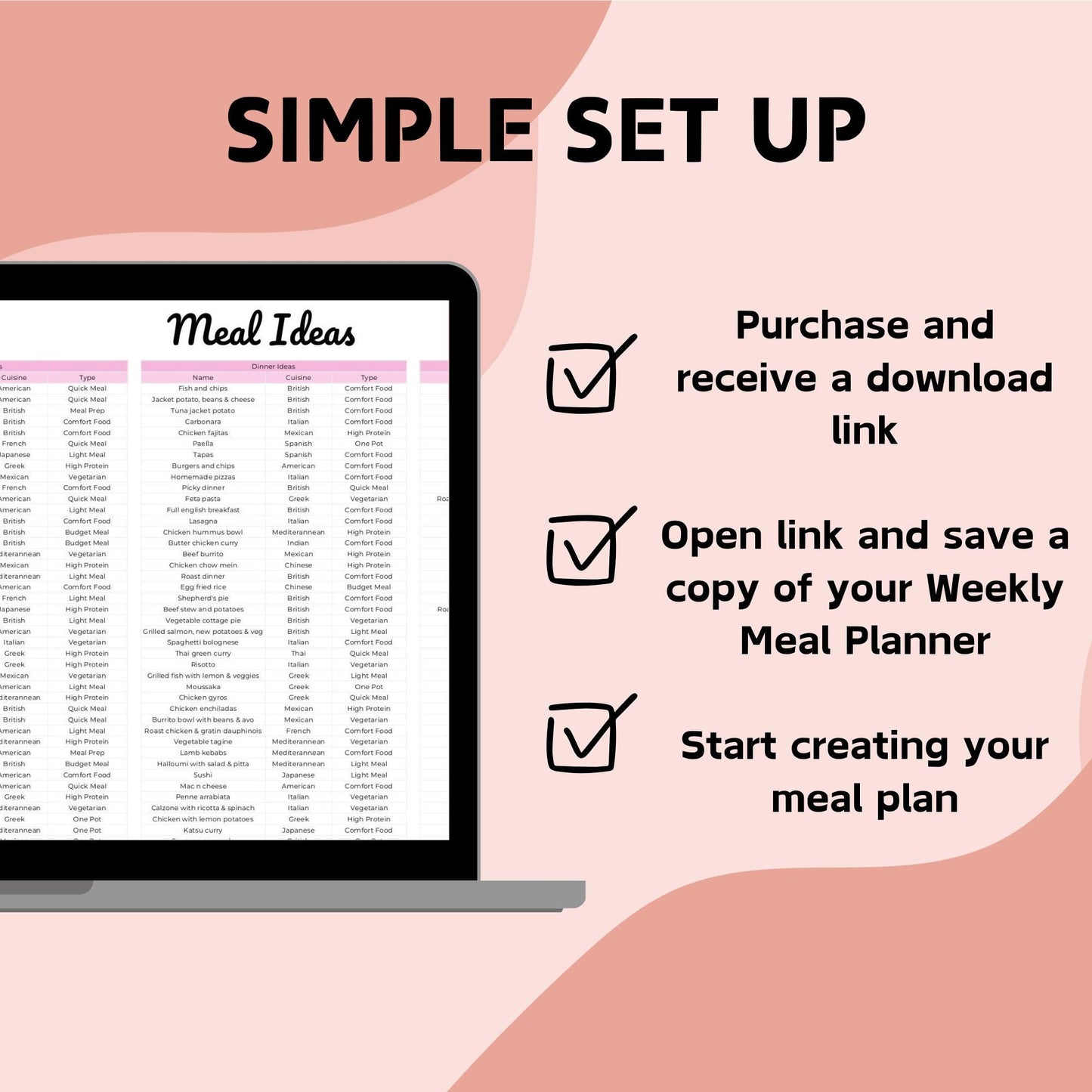 Simple Weekly Meal Planner - Google Sheets