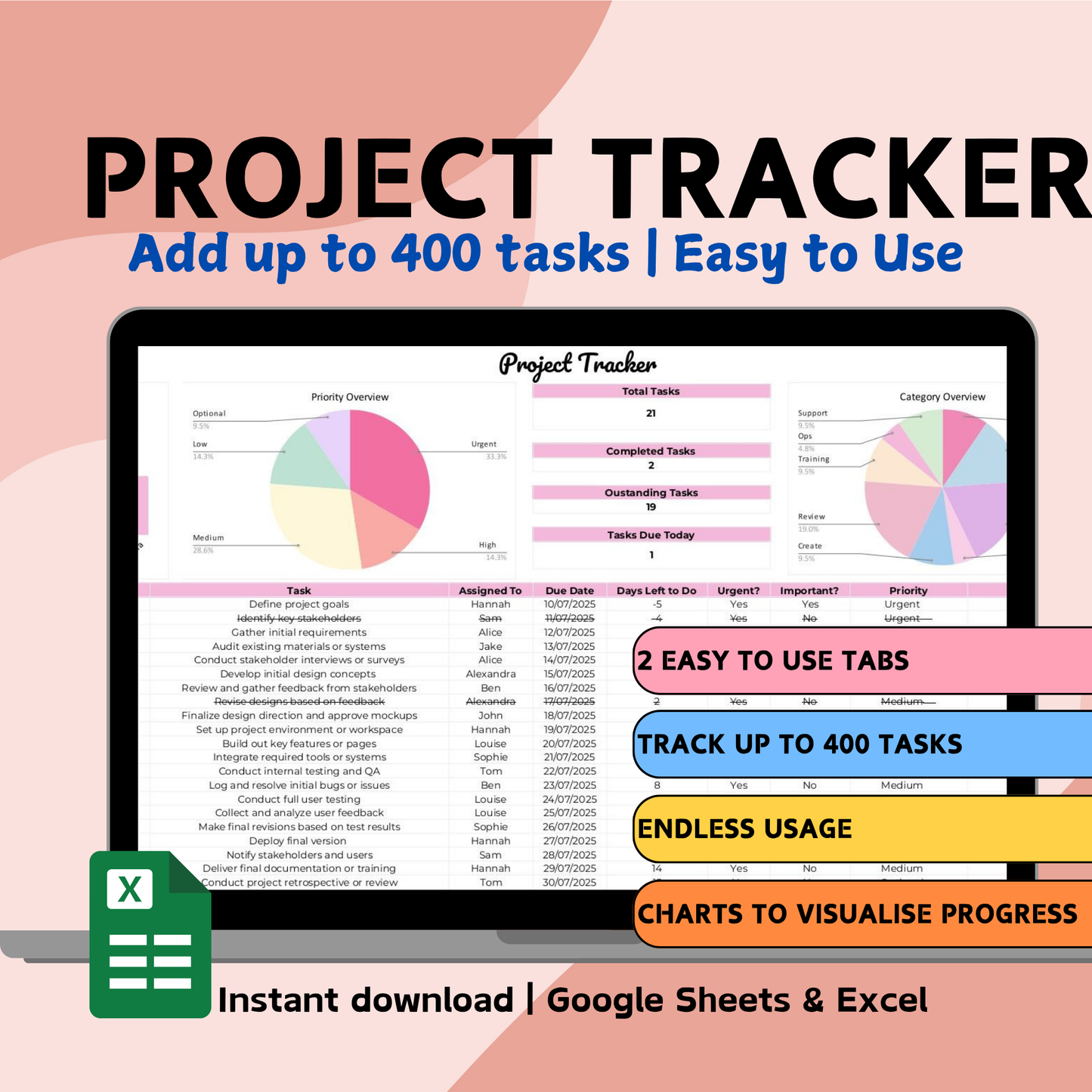 Project Management Tracker - Google Sheets & Excel