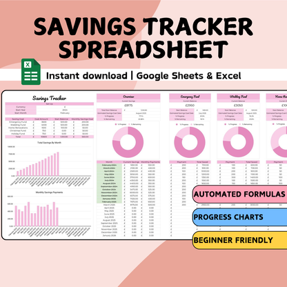 Pink Savings Tracker - Google Sheets & Excel