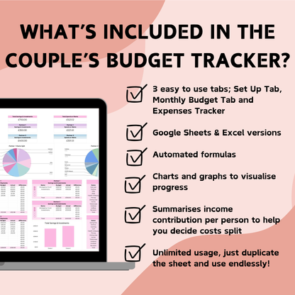 Pink Couple's Monthly Budget Planner - Google Sheets & Excel