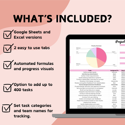Project Management Tracker - Google Sheets & Excel
