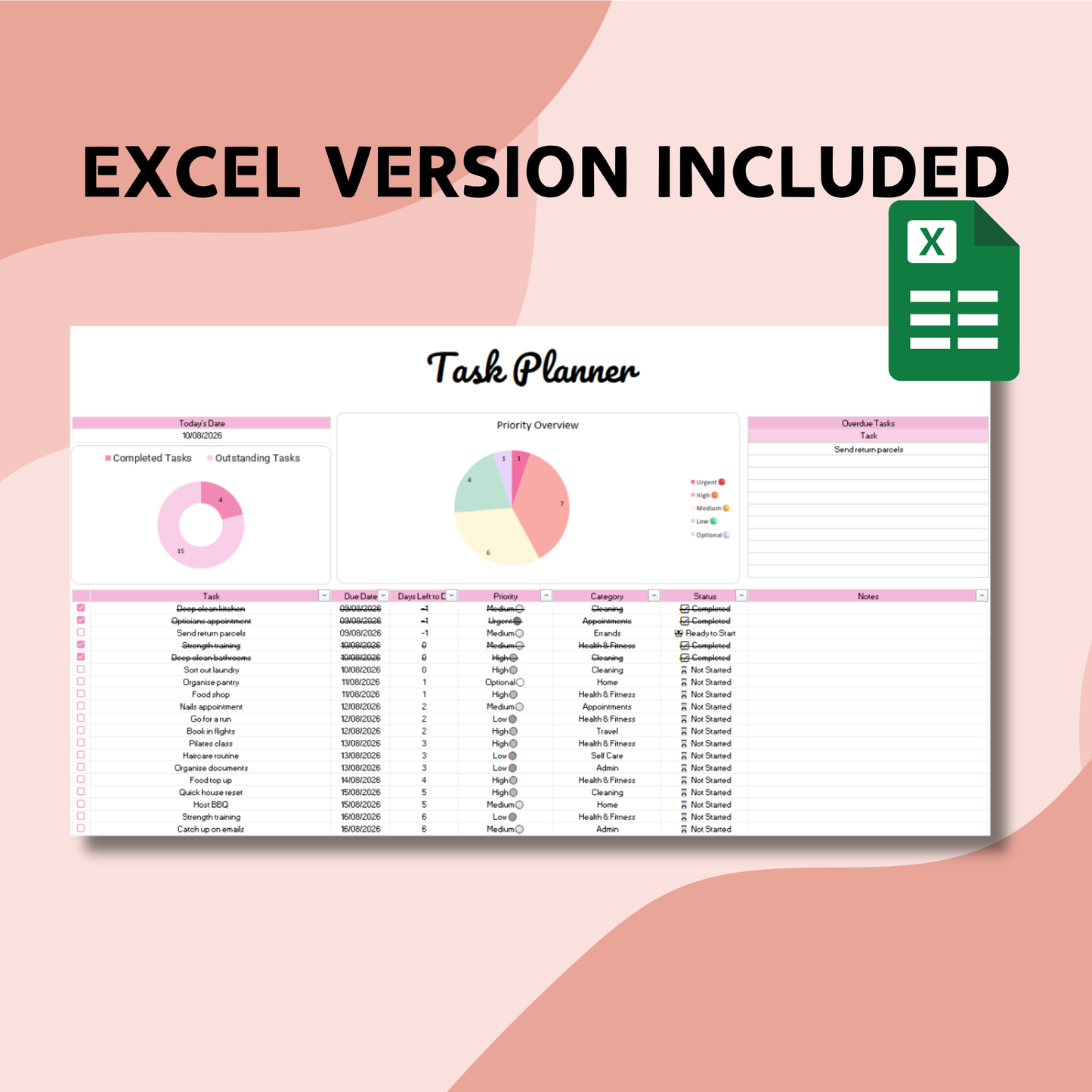 Task Planner - Google Sheets & Excel