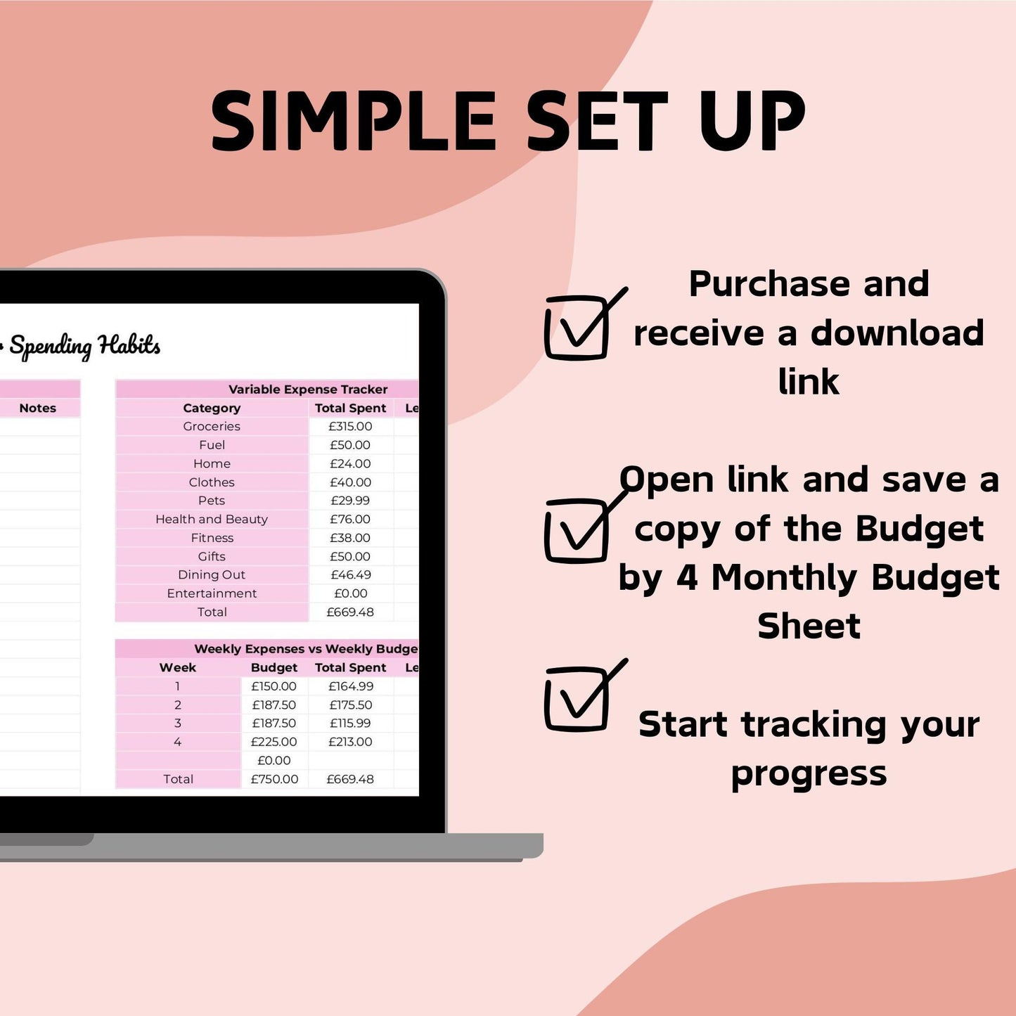Pink Budget by 4 Monthly Budget Planner - Google Sheets