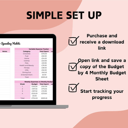 Pink Budget by 4 Monthly Budget Planner - Google Sheets