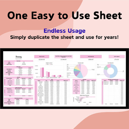 Pink Monthly Budget Planner - Google Sheets