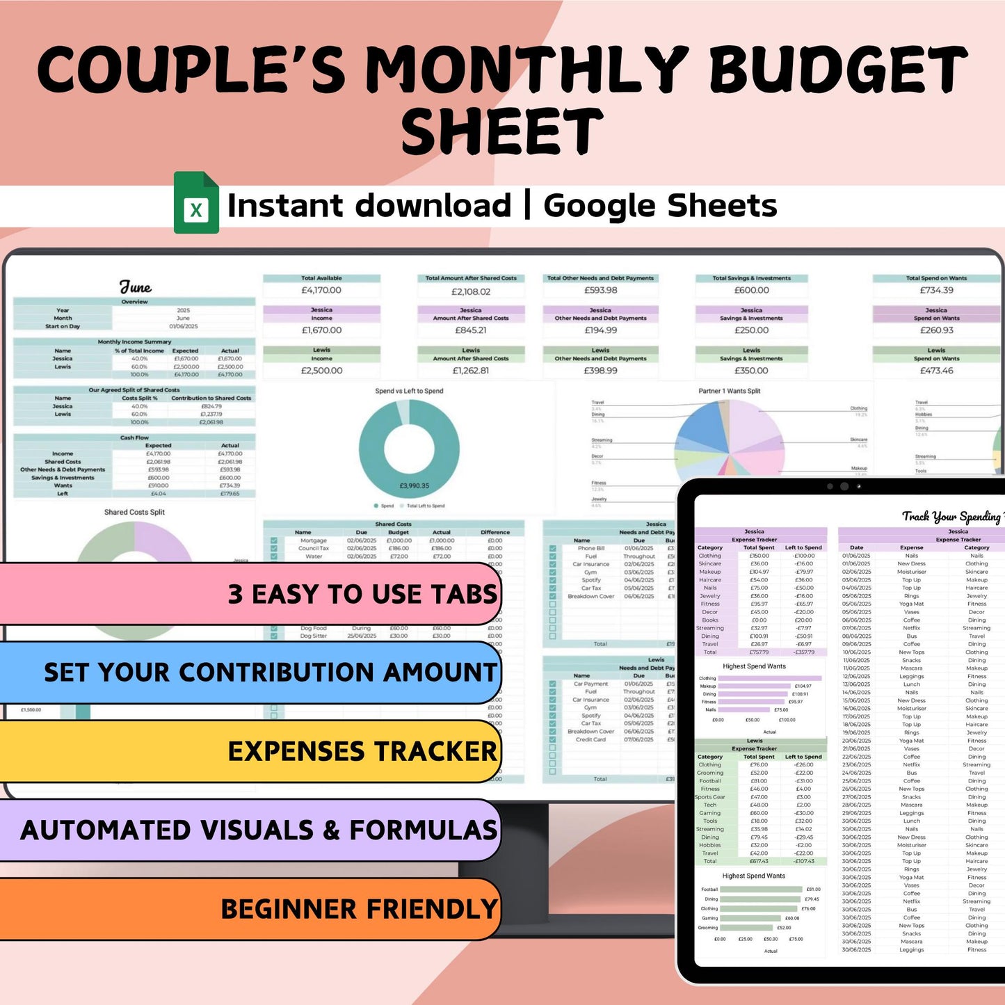 Blue Couple's Monthly Budget Planner - Google Sheets