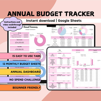 Pink Annual Budget Planner - Google Sheets
