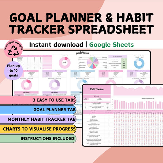 Goal Planner and Monthly Habit Tracker Spreadsheet - Google Sheets