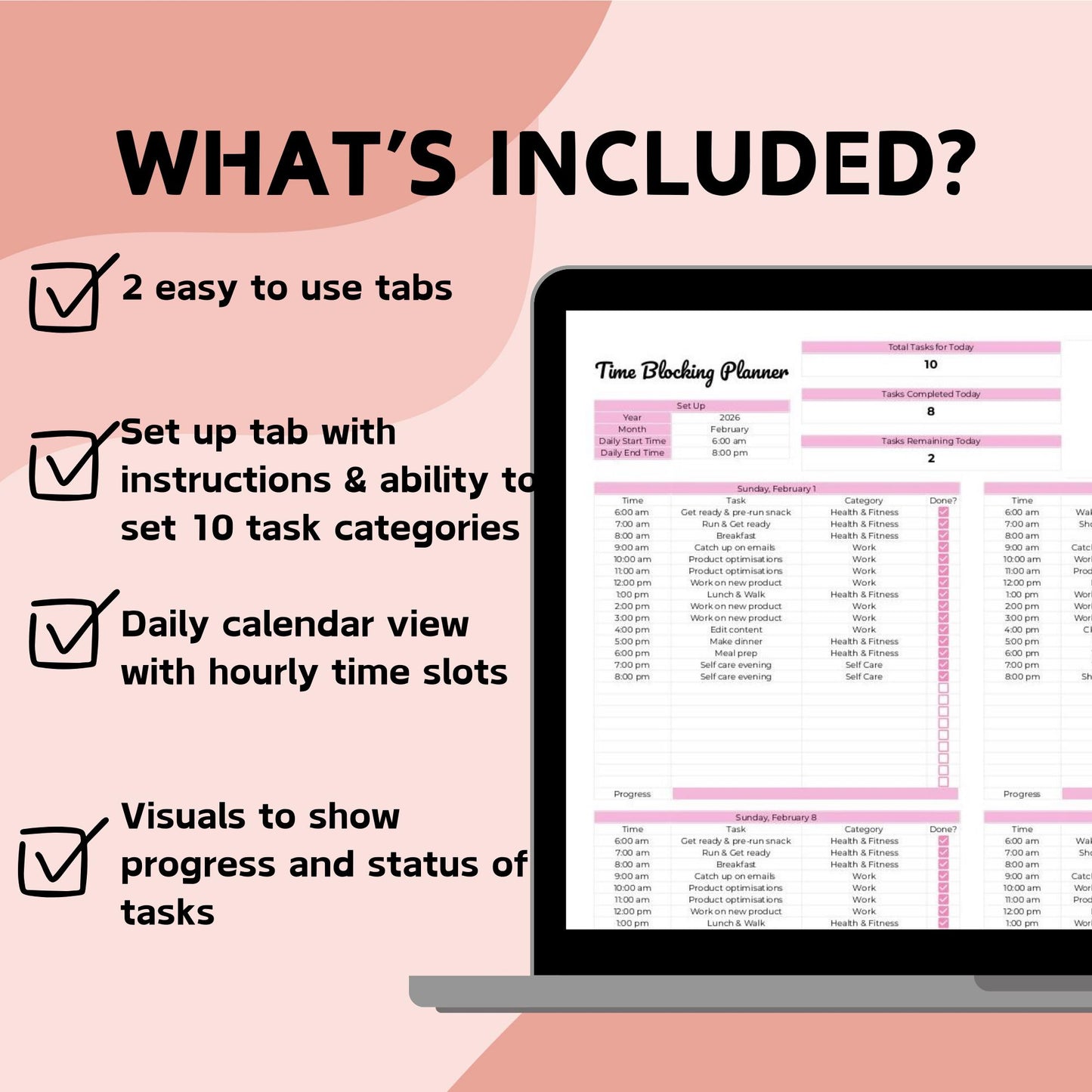Hourly Time Blocking Planner Spreadsheet - Google Sheets