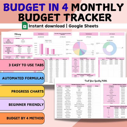 Pink Budget by 4 Monthly Budget Planner - Google Sheets