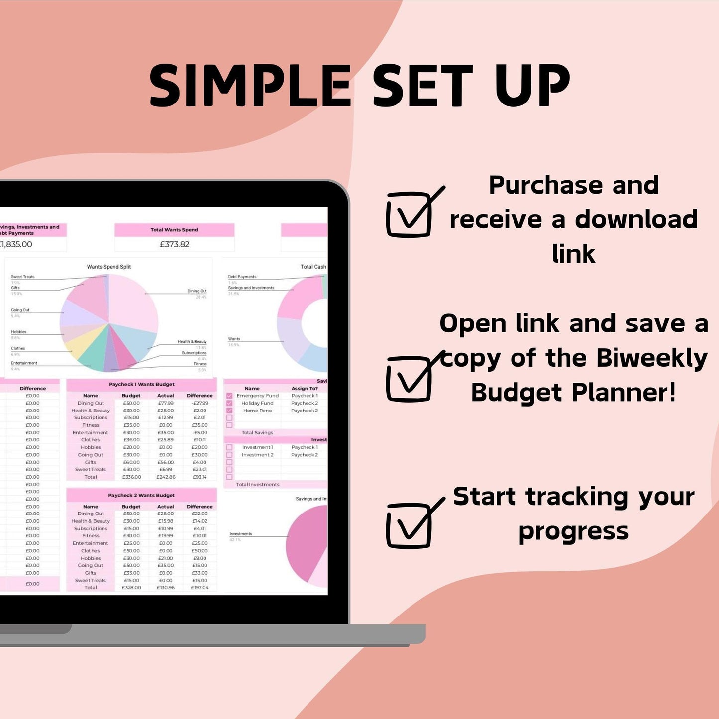Pink Biweekly Budget Planner (12 Tabs for Full Year) - Google Sheets