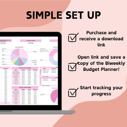 Pink Biweekly Budget Planner (12 Tabs for Full Year) - Google Sheets