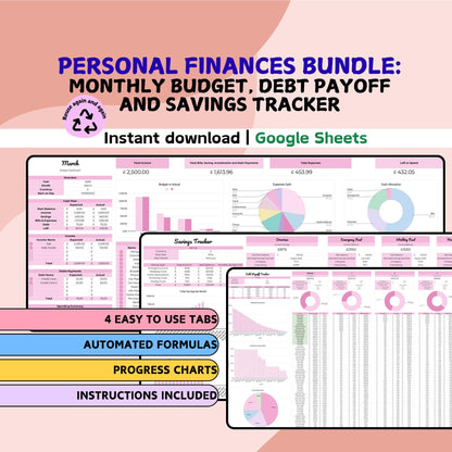 Personal Finances Bundle | Budget, Debt Payoff and Savings Trackers - Google Sheets