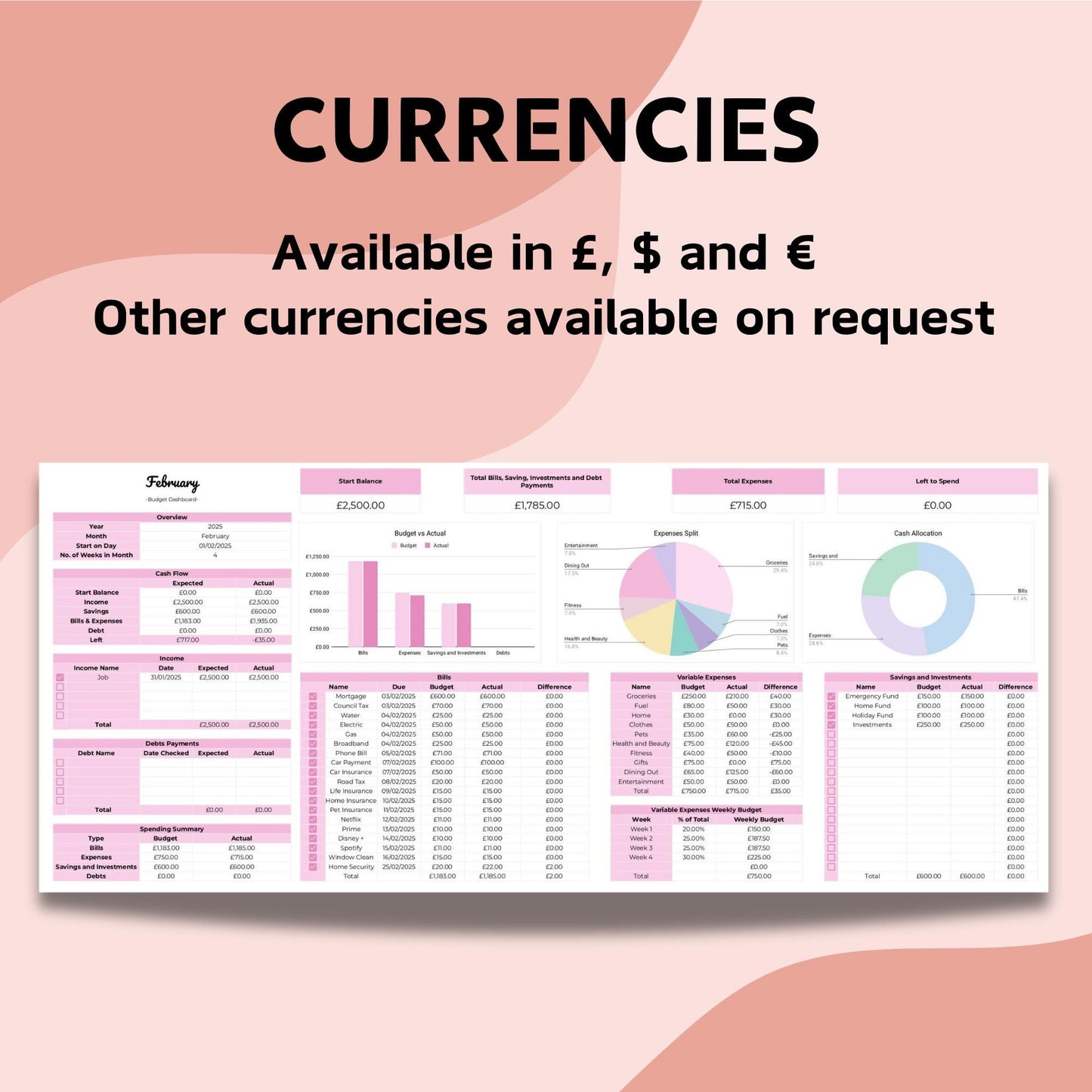 Pink Budget by 4 Monthly Budget Planner - Google Sheets