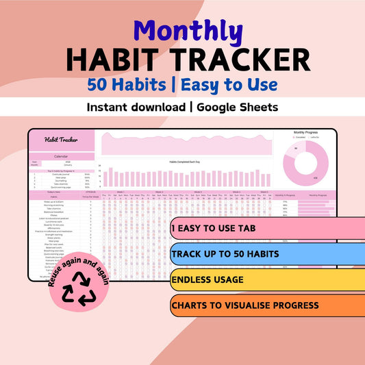 Monthly Habit Tracker Spreadsheet - Google Sheets